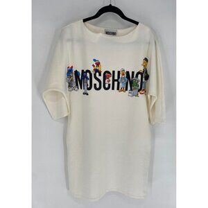 Moschino Sesame Street Collaboration White Stretch Shirt Dress Top Sweater Sz L